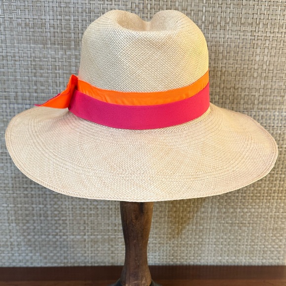 🌟2xHP🌟Sensi Studio Wide Brim Panama Hat Ecuadorian Straw Neon Orange Fuchsia - Picture 6 of 13
